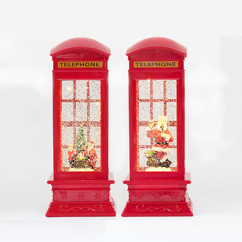 Christmas Telephone Booth Hurricane Led Light Lantern With Swirling Confetti