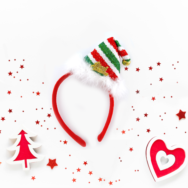 Christmas Headband Santa Hat Red Green White Stripes