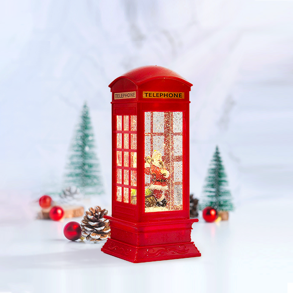 Christmas Telephone Booth Hurricane Led Light Lantern With Swirling Confetti