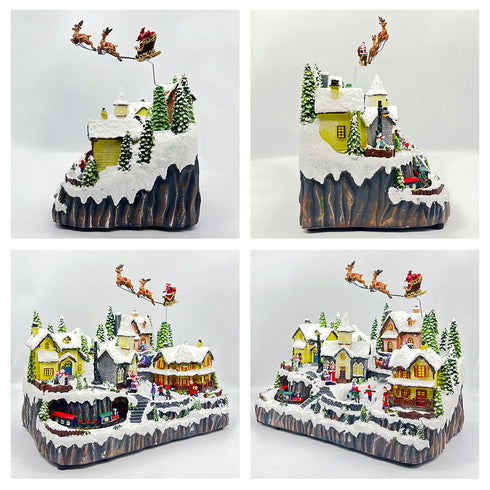 Large Christmas Village Winter Scene with Reindeer Sleigh, Santa Train, and Skaters