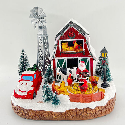 Christmas Village Santa's Farm Animated Winter Scene with Red Car and Farm Animals