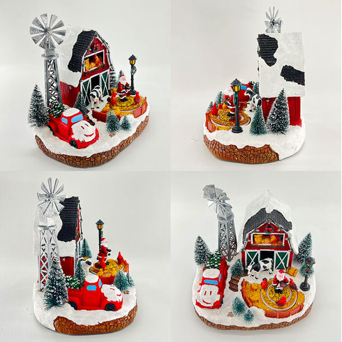 Christmas Village Santa's Farm Animated Winter Scene with Red Car and Farm Animals