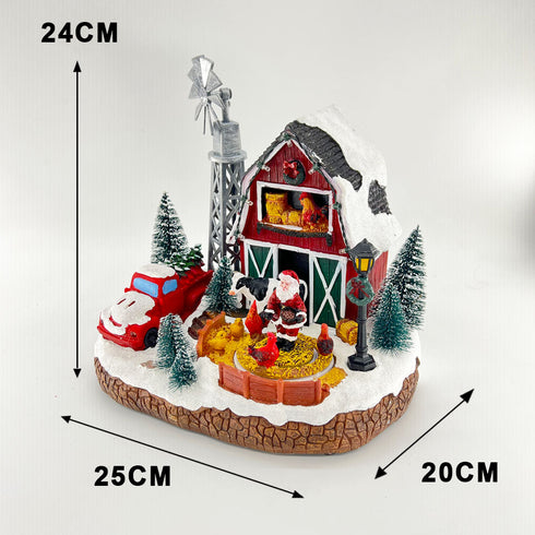 Christmas Village Santa's Farm Animated Winter Scene with Red Car and Farm Animals