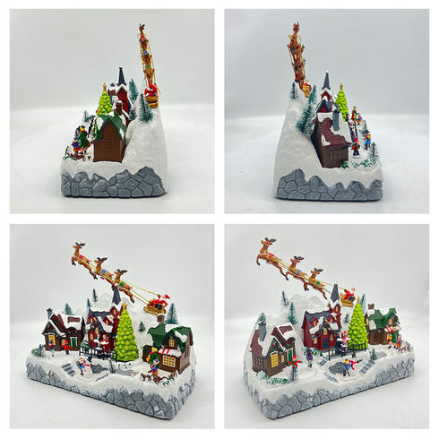 Christmas Snowy Hillside Village with Reindeer and Animated Musical Winter Scene