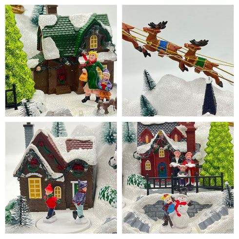 Christmas Snowy Hillside Village with Reindeer and Animated Musical Winter Scene