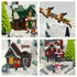 Christmas Snowy Hillside Village with Reindeer and Animated Musical Winter Scene