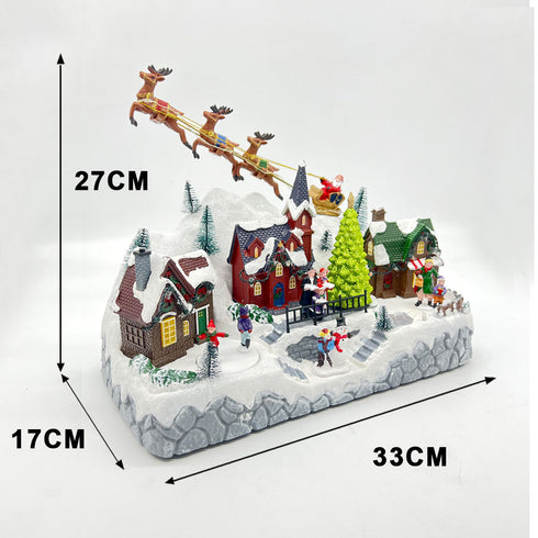 Christmas Snowy Hillside Village with Reindeer and Animated Musical Winter Scene
