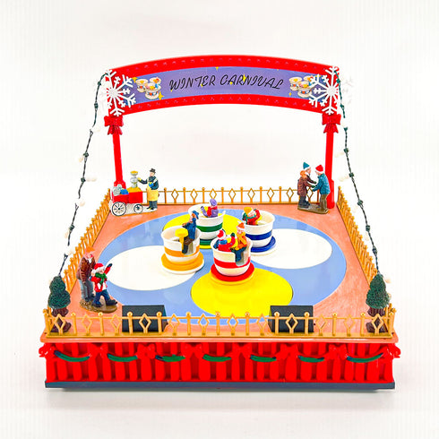 Christmas Village Winter Carnival Spinning Teacups Animated Musical Light-up Theme Park