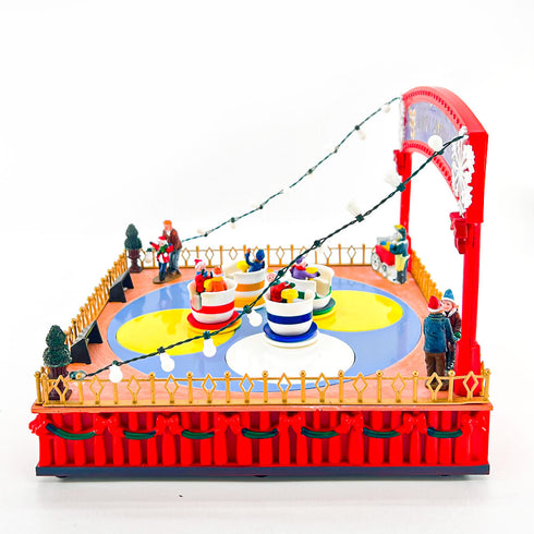 Christmas Village Winter Carnival Spinning Teacups Animated Musical Light-up Theme Park