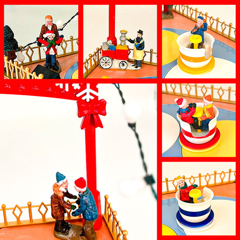 Christmas Village Winter Carnival Spinning Teacups Animated Musical Light-up Theme Park