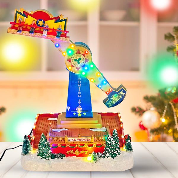 Christmas Village Carnival Amusement Park Swing Hammer Animated Musical Light-up