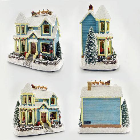Christmas Village Snowy House Animated Musical Winter Scene with Santa, Reindeer, and Snowman