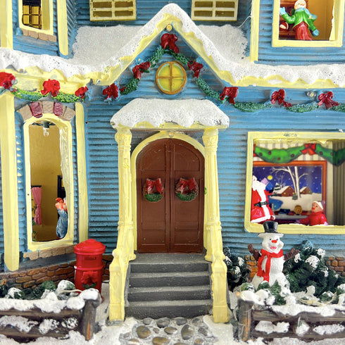 Christmas Village Snowy House Animated Musical Winter Scene with Santa, Reindeer, and Snowman