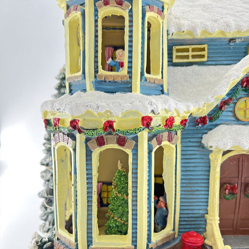 Christmas Village Snowy House Animated Musical Winter Scene with Santa, Reindeer, and Snowman