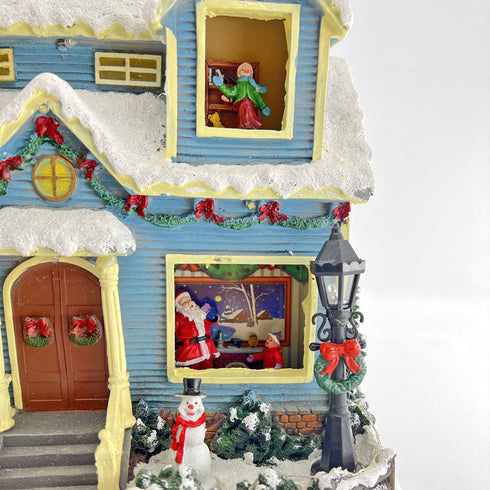 Christmas Village Snowy House Animated Musical Winter Scene with Santa, Reindeer, and Snowman