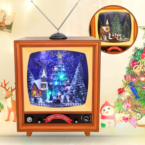 Christmas Musical Box Large TV with Snowing Light-up Village Scene