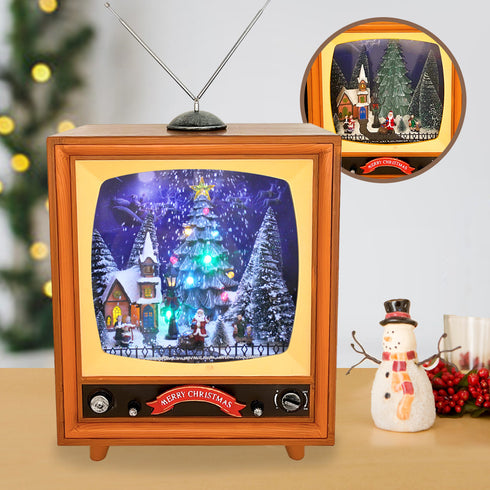 Christmas Musical Box Large TV with Snowing Light-up Village Scene