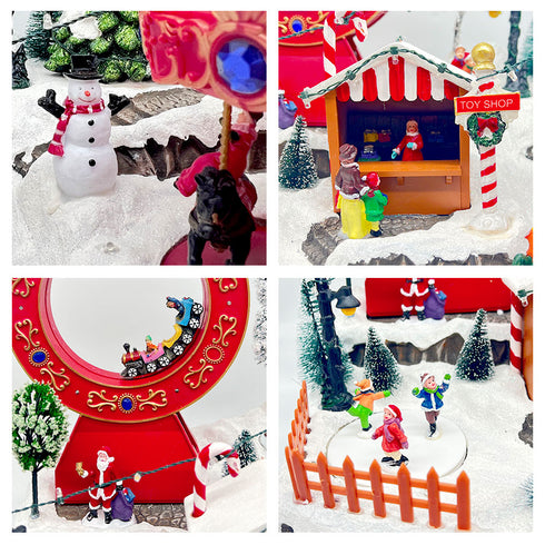 Large Christmas Village Winter Amusement Park with Roller Coaster Carousel