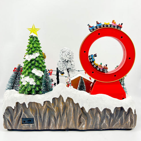 Large Christmas Village Winter Amusement Park with Roller Coaster Carousel