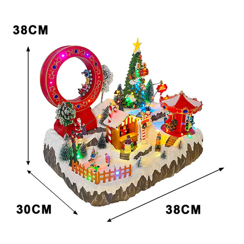 Large Christmas Village Winter Amusement Park with Roller Coaster Carousel