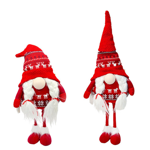 Light-up Standing Santa Claus Gnome Extendable Legs Bendable Hat White Beard Braids Faceless Stuffed Doll Christmas Decoration