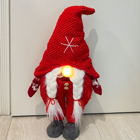 Light Up Standing Santa Claus Gnome with White Beard and Braids for Christmas Decoration
