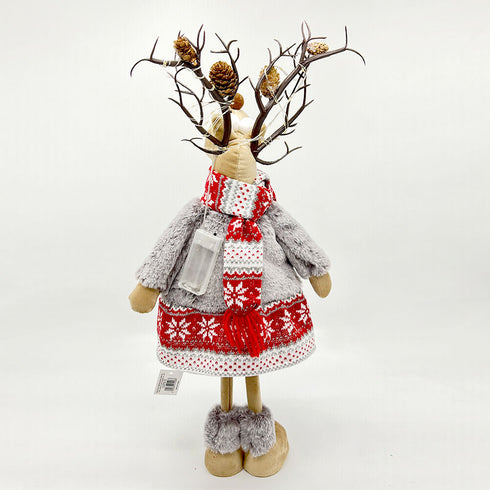 Light-up Standing Reindeer Stuffed Doll Wearing Skirt & Scarf Christmas Decoration