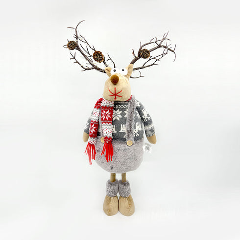 Light-up Standing Reindeer Stuffed Doll Wearing Pants & Scarf Christmas Decoration