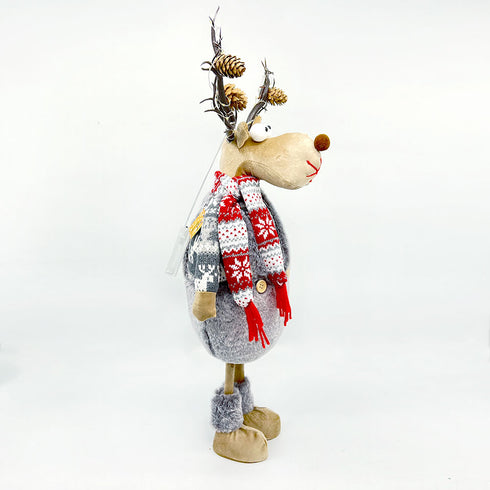 Light-up Standing Reindeer Stuffed Doll Wearing Pants & Scarf Christmas Decoration