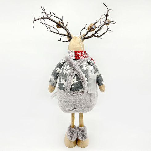 Light-up Standing Reindeer Stuffed Doll Wearing Pants & Scarf Christmas Decoration