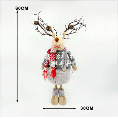 Light-up Standing Reindeer Stuffed Doll Wearing Pants & Scarf Christmas Decoration