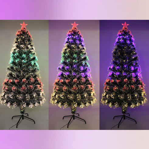 Snowy White-Tipped Pre-Lit Fibre Optic Christmas Tree with 8-Mode Multicolour Lights