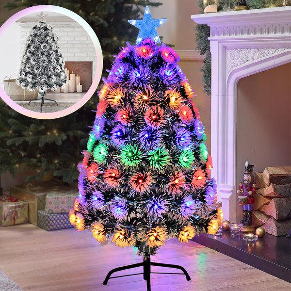 Snowy White-Tipped Pre-Lit Fibre Optic Christmas Tree with 8-Mode Multicolour Lights