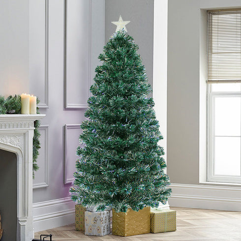 Silver Glitter Christmas Pre-Lit Fibre Optic Tree Twinkle Lights