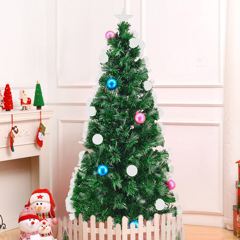 Pre-Lit Fibre Optic Christmas Tree with Baubles – 8 Light Modes Colour-Changing LED Lights