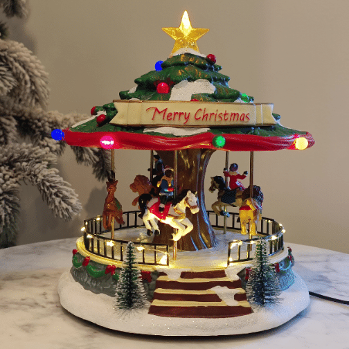Animated Christmas Amusement Park Tree Carousel LED Lights Music ...