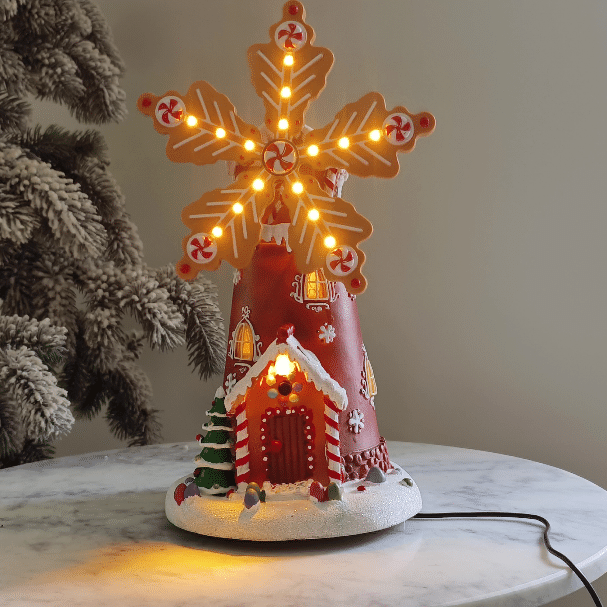 Animated Christmas Village Gingerbread House Rotating Windmill LED Lig ...