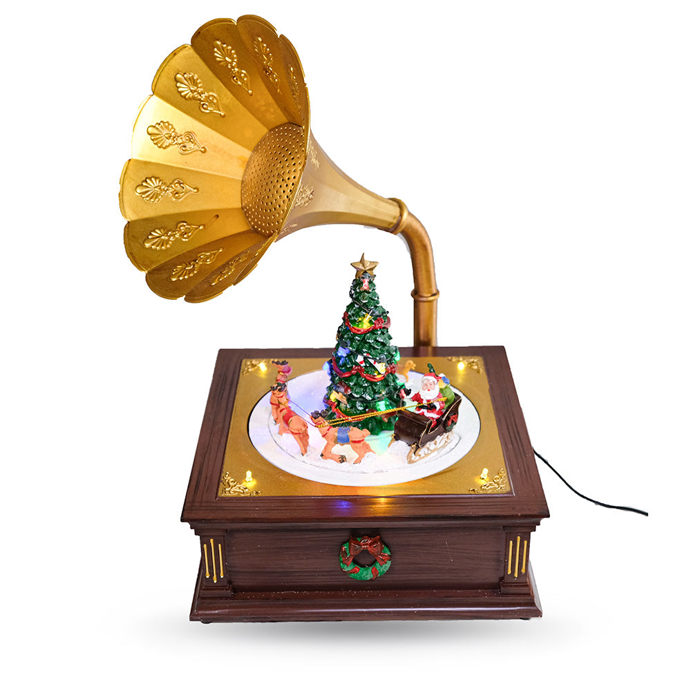Music Box With Animation Gramophone Music Box Animated Christmas Village with LED Lights Rotati ...