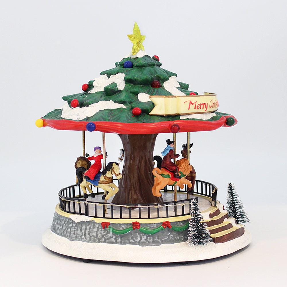 Animated Christmas Amusement Park Tree Carousel LED Lights Music ...
