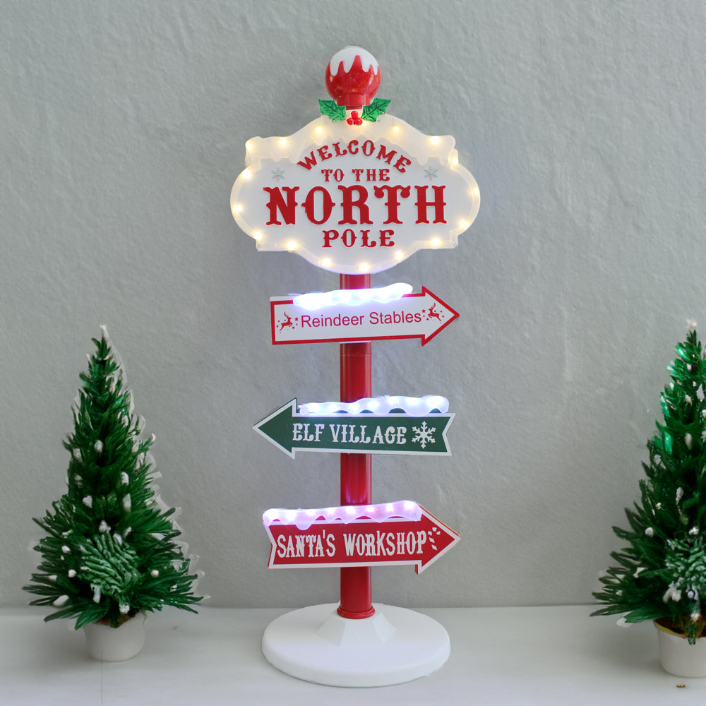 LED Chirstmas Village North Pole Signpost with Changing Flashing Light ...