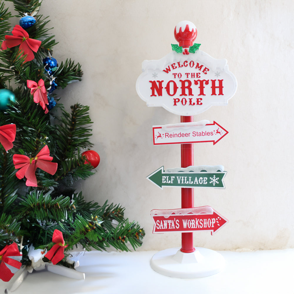 Led Sign Post LED Light Up Chirstmas Village North Pole Signpost with Changing Flash ...
