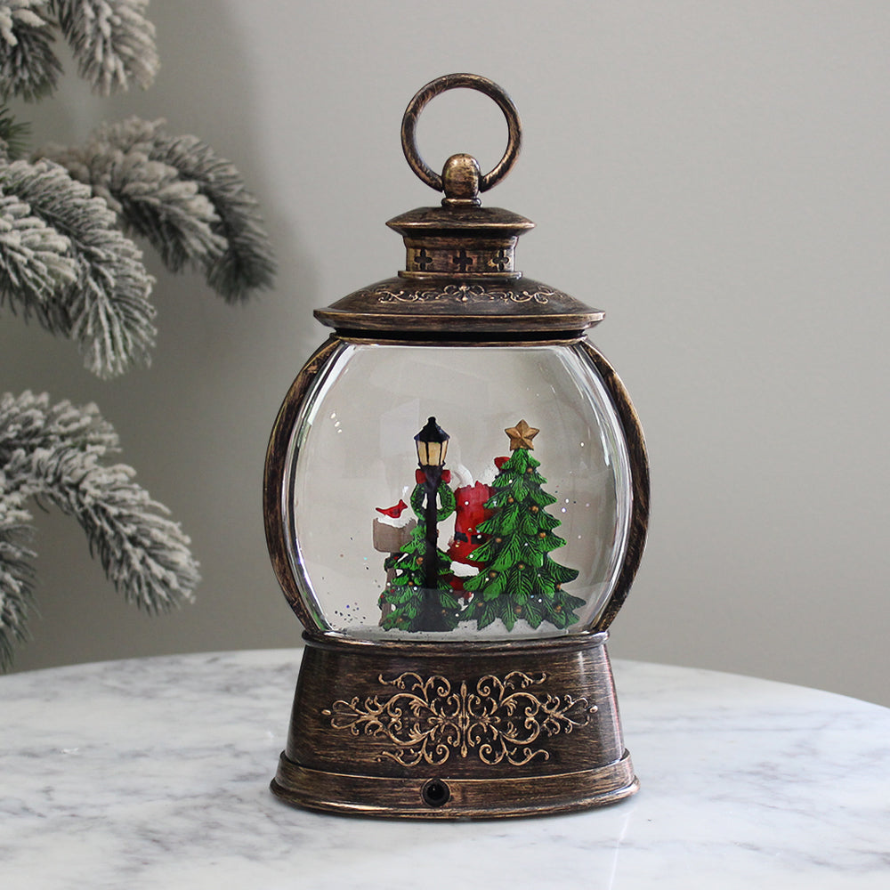 Vintage Santa Water Lantern with Swirling Glitter, LED Lights & Christ ...