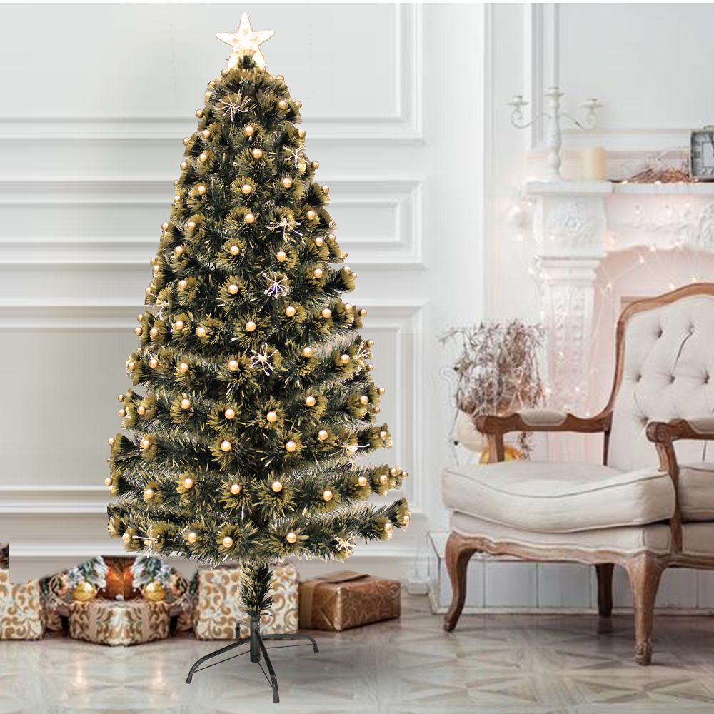 Golden Decor Christmas Tree Fibre Optic Pre Lit Steady LED Lights