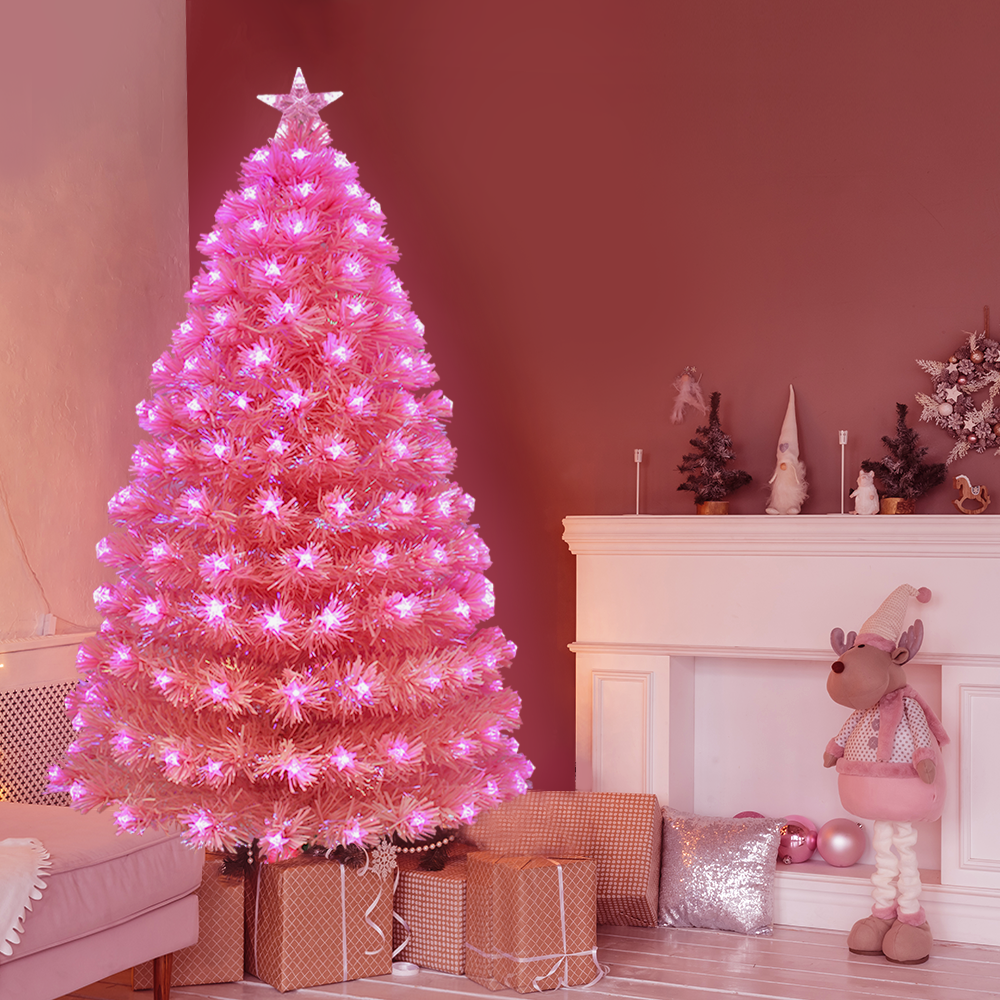 Pink Christmas Fibre Optic Tree Star Decor 8 Mode Ultra Bright