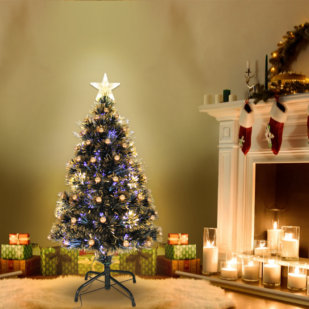Golden Decor Christmas Tree Fibre Optic Pre Lit Steady LED Lights